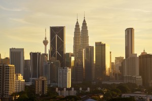 Dramatic scenery of the Kuala Lumpur city at sunset